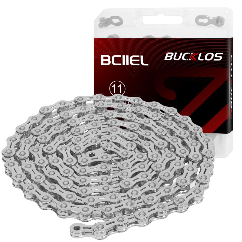 BUCKLOS 6/7/8/9/10/11/12 Speed Bike Chain,Bicycle Chain for Road Bike/E-Bike/Mountain Bike/MTB/Shimano SRAM,Half/Full Hollow Bike Chain Silver/Gold 1/2 x 11/128 Inch 116 Links with Quick Link - Image 1