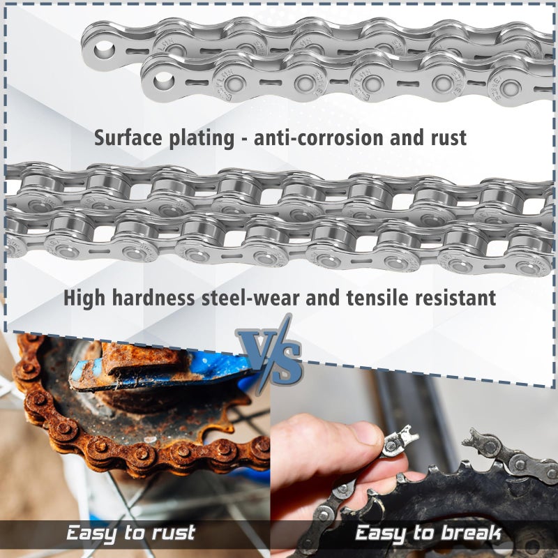BUCKLOS 6/7/8/9/10/11/12 Speed Bike Chain,Bicycle Chain for Road Bike/E-Bike/Mountain Bike/MTB/Shimano SRAM,Half/Full Hollow Bike Chain Silver/Gold 1/2 x 11/128 Inch 116 Links with Quick Link - Image 2