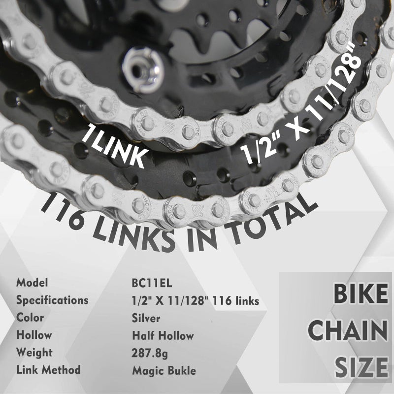 BUCKLOS 6/7/8/9/10/11/12 Speed Bike Chain,Bicycle Chain for Road Bike/E-Bike/Mountain Bike/MTB/Shimano SRAM,Half/Full Hollow Bike Chain Silver/Gold 1/2 x 11/128 Inch 116 Links with Quick Link - Image 4