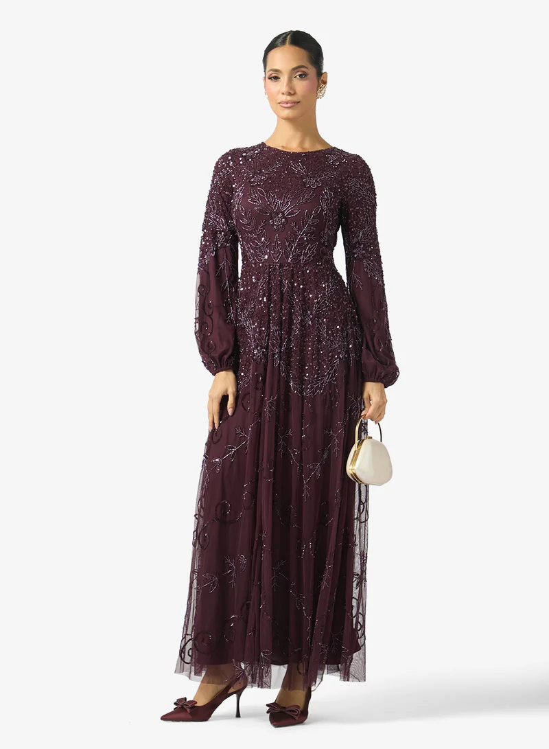 Maryisa  Embellished Boat Neck Maxi Dress for Women | Best Price UAE