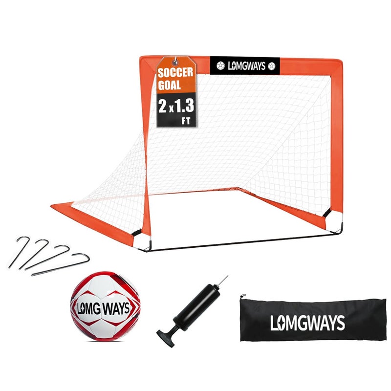 LOMGWAYS Soccer Goal for Backyard,Mini Soccer Goal with Size 1 Soccer Ball,Pump,Ground Stakes,Carrying Bag, Perfect for Backyard,Court,Field,Easy Setup,Great for All Levels - Image 1