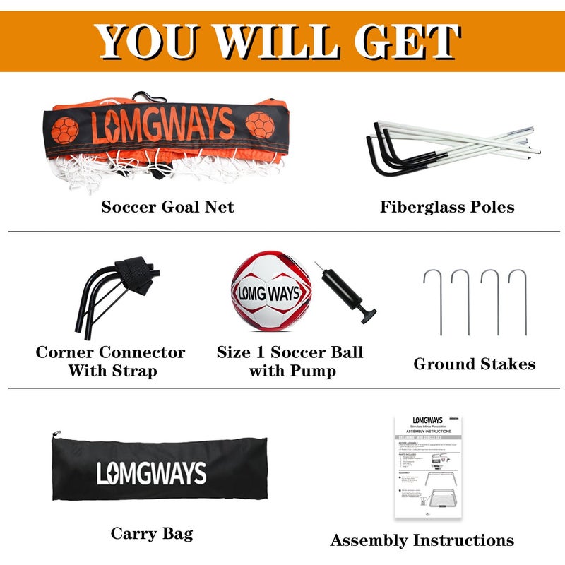 LOMGWAYS Soccer Goal for Backyard,Mini Soccer Goal with Size 1 Soccer Ball,Pump,Ground Stakes,Carrying Bag, Perfect for Backyard,Court,Field,Easy Setup,Great for All Levels - Image 3
