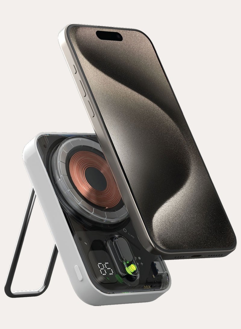 Momax 1-بطارية Power Flow Plus مغناطيسية لاسلكية سعة 10000 مللي أمبير مع حامل متوافقة مع Magsafe - أبيض - Image 1