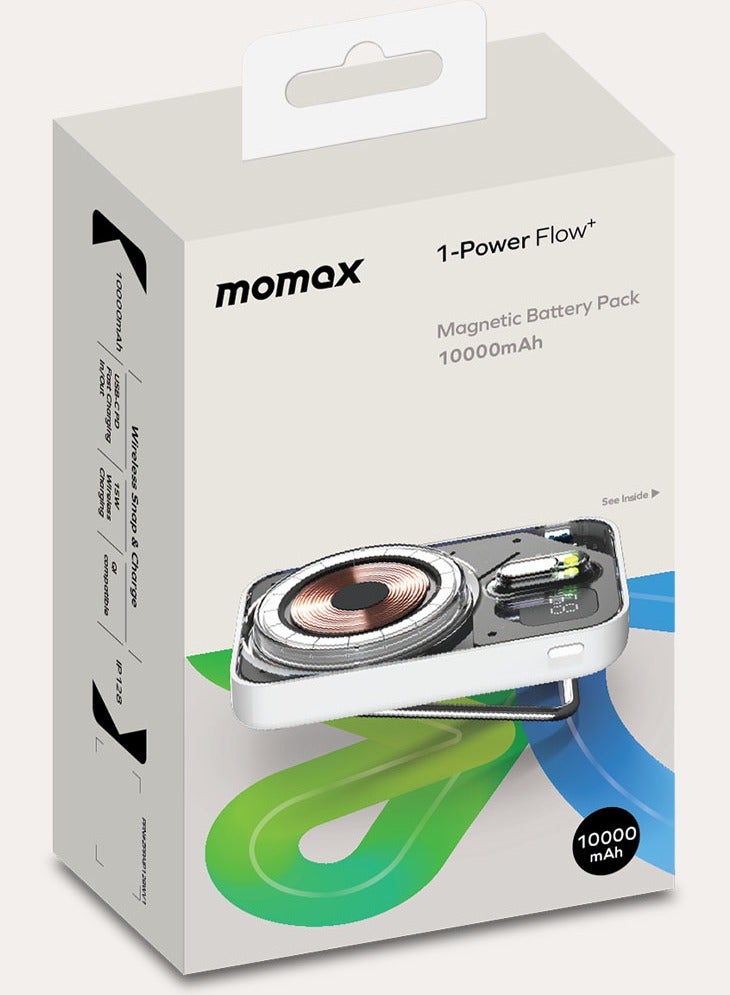 Momax 1-بطارية Power Flow Plus مغناطيسية لاسلكية سعة 10000 مللي أمبير مع حامل متوافقة مع Magsafe - أبيض - Image 3
