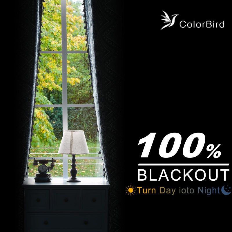 ColorBird Colorbirtd 100% Blackout Boho Curtains 84 Inches Heat Blocking Thermal Curtains for Summer Heat for Bedroom Living Room Blue Western Geometric Aztec Southwest Black Out Patterned Curtain Darpes - Image 4