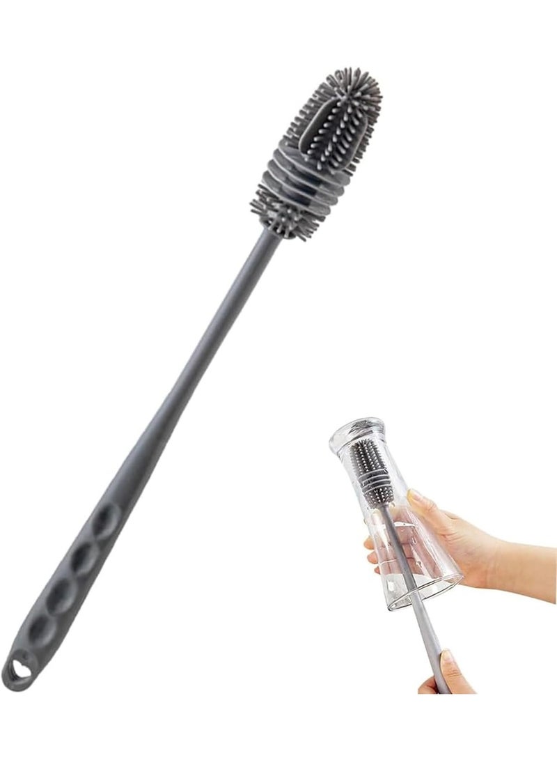 High-quality silicone long-handled cleaning brush for bottles and flasks – soft, flexible brush for removing stains and odors, suitable for cups, thermoses, and various containers – gray color - Image 1