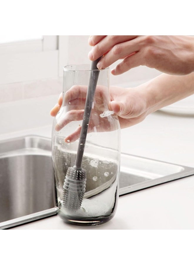 High-quality silicone long-handled cleaning brush for bottles and flasks – soft, flexible brush for removing stains and odors, suitable for cups, thermoses, and various containers – gray color - Image 2