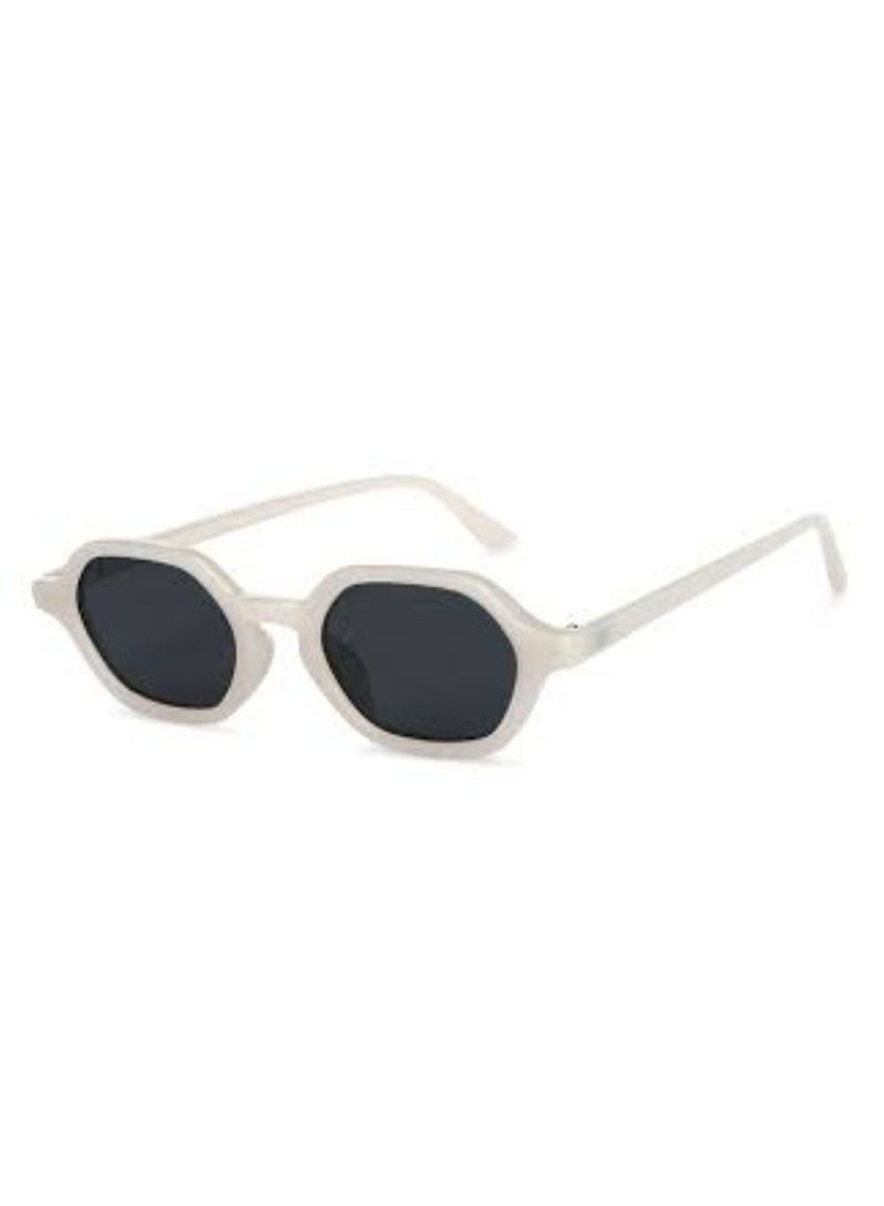 White Polygonal Sunglasses with Black Lenses