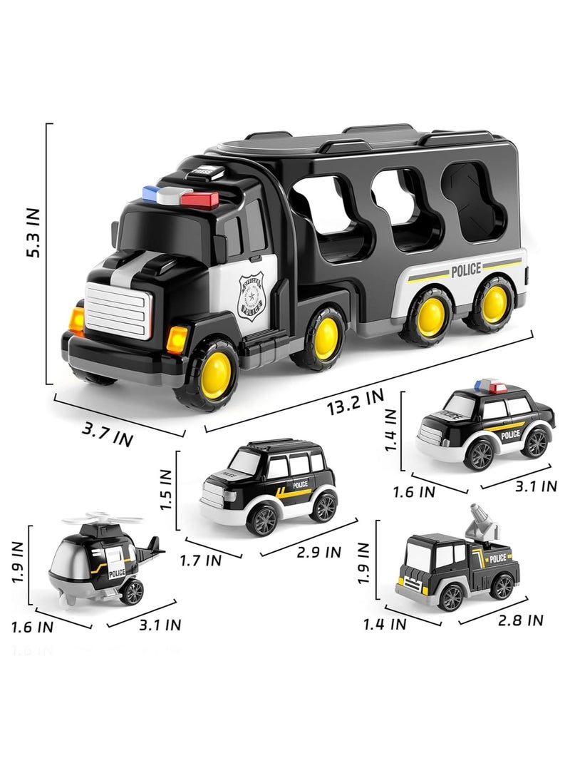 6 في 1 الشرطة النقل الشاحنة لعب مجموعة w / الضوء والصوت مع 6 الكرتون الصغيرة سحب السيارات السيارة ل2 3 4 سنة من العمر ولد,الناقل الشاحنة لعب السيارة لعبة مجموعة للفتيان والبنات - Image 2