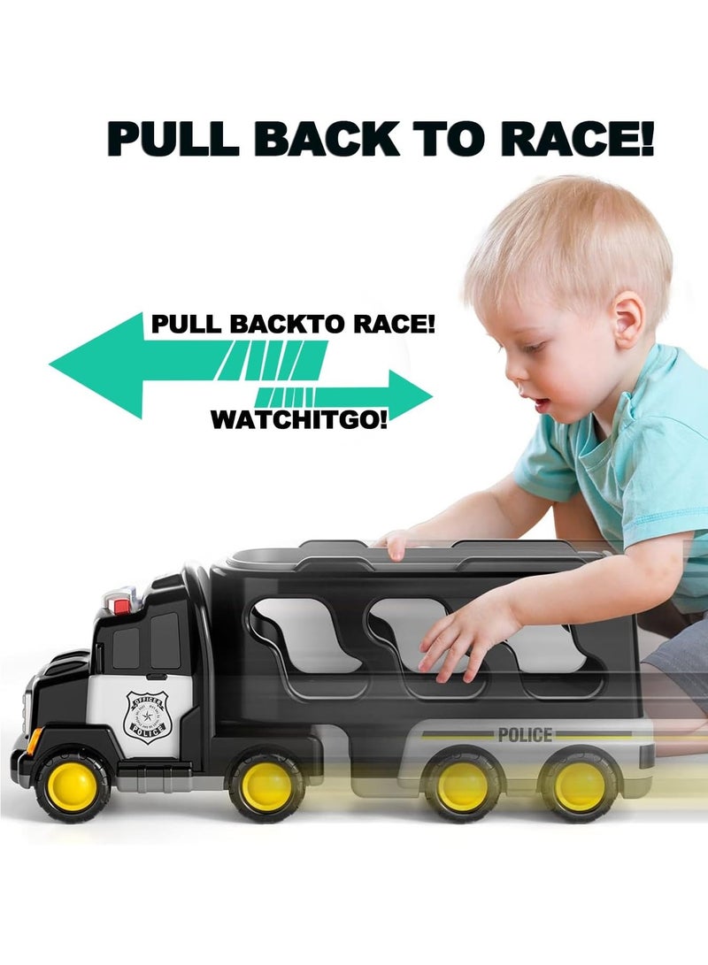 6 في 1 الشرطة النقل الشاحنة لعب مجموعة w / الضوء والصوت مع 6 الكرتون الصغيرة سحب السيارات السيارة ل2 3 4 سنة من العمر ولد,الناقل الشاحنة لعب السيارة لعبة مجموعة للفتيان والبنات - Image 3