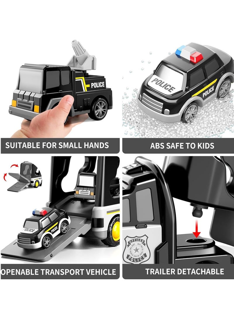 6 في 1 الشرطة النقل الشاحنة لعب مجموعة w / الضوء والصوت مع 6 الكرتون الصغيرة سحب السيارات السيارة ل2 3 4 سنة من العمر ولد,الناقل الشاحنة لعب السيارة لعبة مجموعة للفتيان والبنات - Image 4