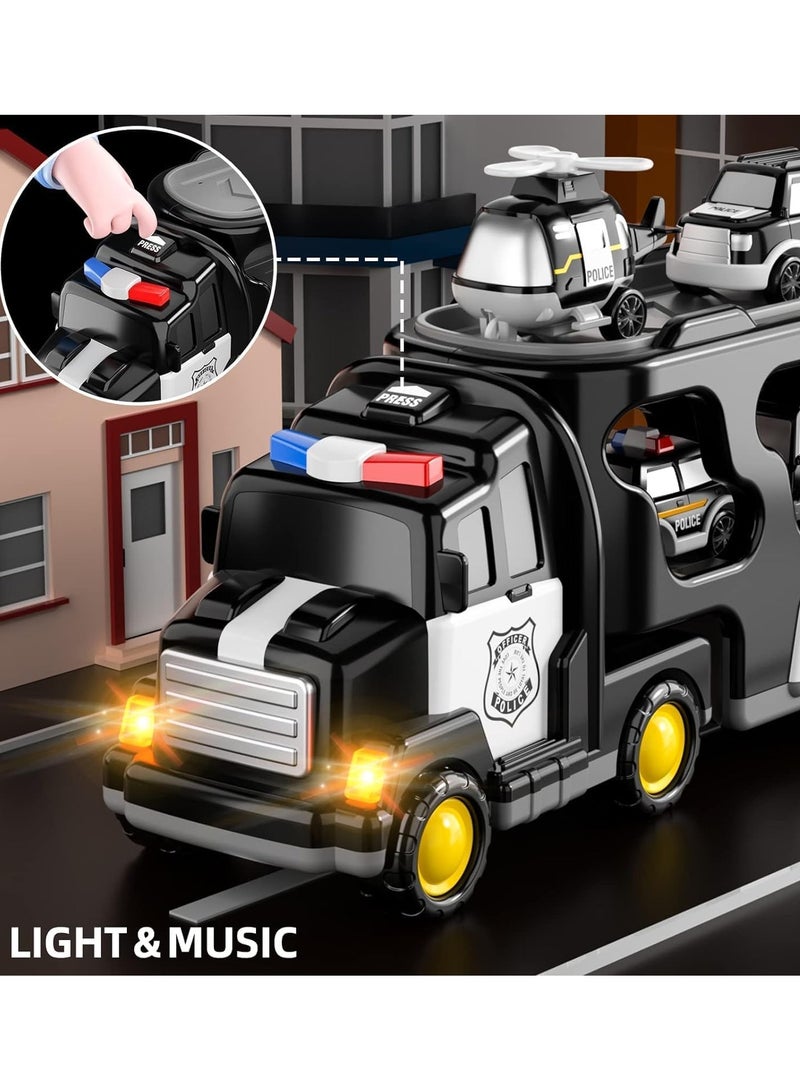 6 في 1 الشرطة النقل الشاحنة لعب مجموعة w / الضوء والصوت مع 6 الكرتون الصغيرة سحب السيارات السيارة ل2 3 4 سنة من العمر ولد,الناقل الشاحنة لعب السيارة لعبة مجموعة للفتيان والبنات - Image 5