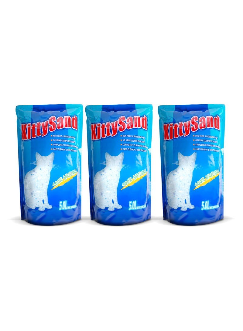 Kitty Sand 100% Natural Silica Crystal Premium Quality Cat Litter 5L - Pack of 3 - Image 1
