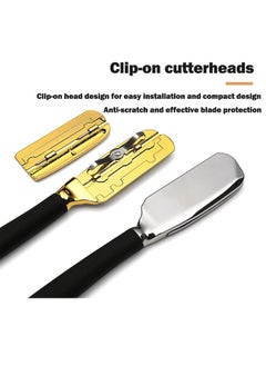 GUTCHE Men's Razor Kit with 10 Blades Stainless Steel Professional Barber Razor, Premium Mens Single Blade Razor Shaver, Beard Shaper Trimmer, Leather Pouch Included  - Image 2