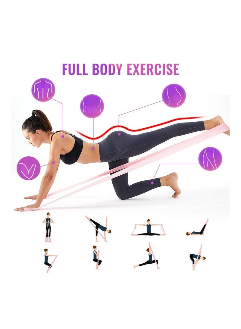 بيكو رباط تمرين مقاومة مكون من 5 قطع 150*15سم للعلاج الطبيعي وتدريبات القوة وتمارين اللياقة البدنية والبيلاتيس والتمدد واليوجا والعلاج الطبيعي للياقة البدنية، وردي، أزرق، أخضر، أصفر، أرجواني - Image 3