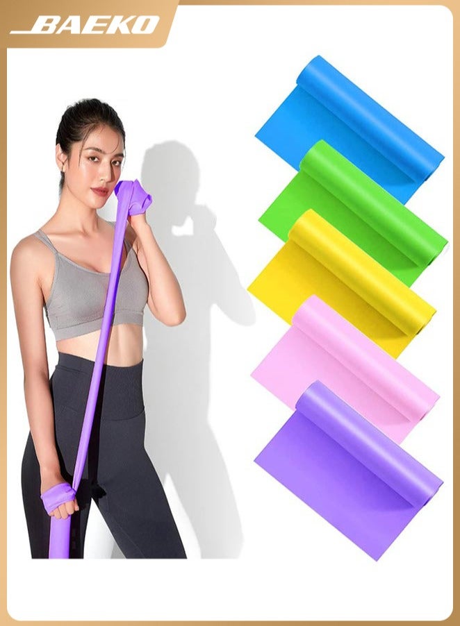 BAEKO 5-Piece Resistance Bands Set Resistance Exercise Band 150*15*4.5cm for Physiotherapy, Strength Training & Fitness Workouts, Pilates, Stretching and Yoga Physical Therapy Fitness, Pink,Blue,Green,Yellow,Purple - Image 1