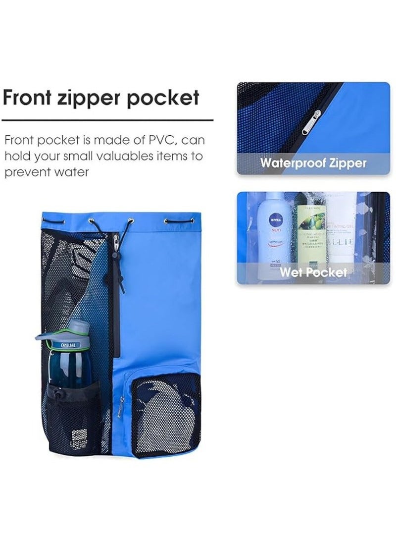Generic Swim Bag Trendy Swimming & Fitness Backpack with Breathable Mesh Drawstring Closure and Separate Wet Compartment, Tailored for Beach Vacations, Daily Workouts, and Sports Gear, for Swimming, Gym, and Workout Gear（blue）  - Image 2