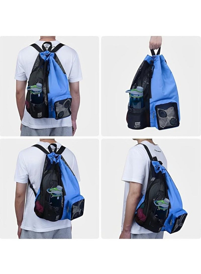 Generic Swim Bag Trendy Swimming & Fitness Backpack with Breathable Mesh Drawstring Closure and Separate Wet Compartment, Tailored for Beach Vacations, Daily Workouts, and Sports Gear, for Swimming, Gym, and Workout Gear（blue）  - Image 4