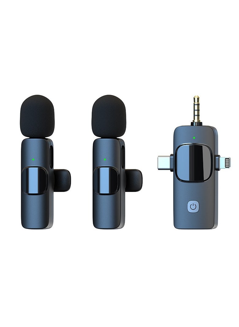 Generic Wireless Lavalier Microphone, 3-in-1 Receiver Compatible with iPhone, Android, Laptop, Camera – Noise Reduction, Rechargeable Battery for Podcast, Video Recording (2 Mics) 