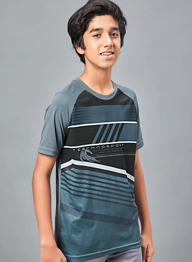 Technosport Printed Slim Fit T-Shirt with Technolite by Styli