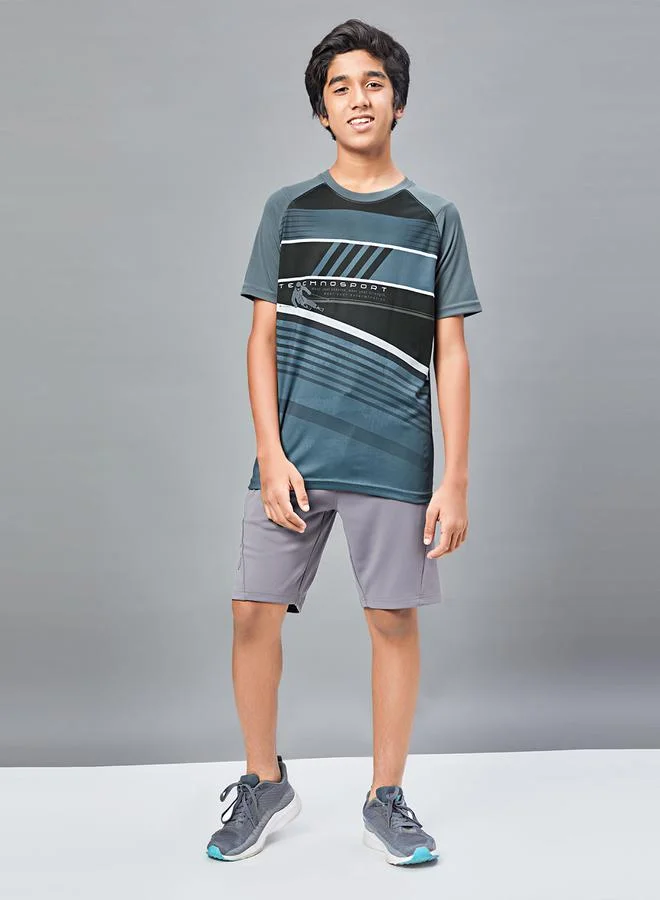 Technosport Printed Slim Fit T-Shirt with Technolite by Styli