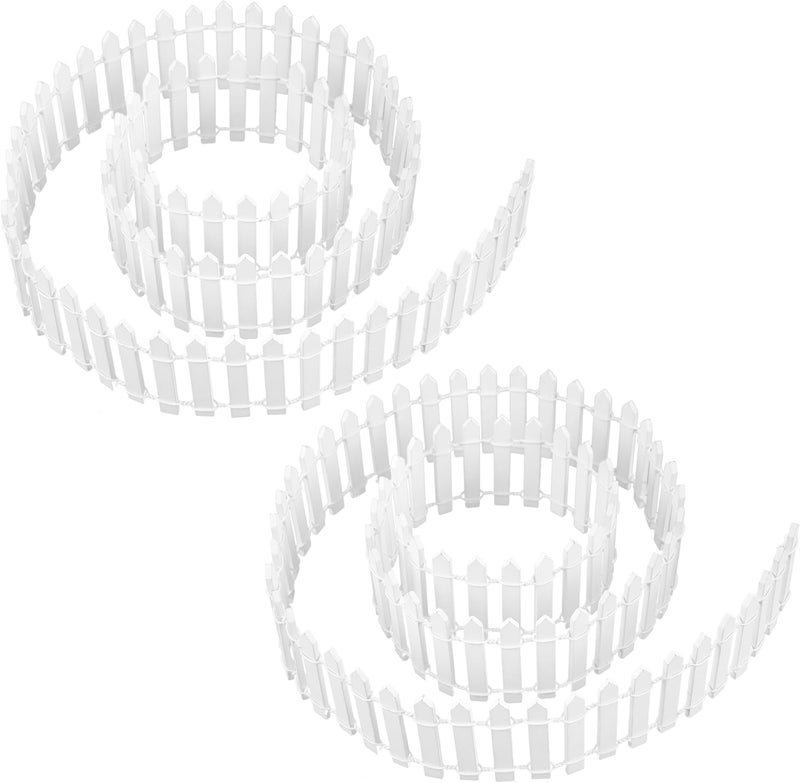 Prsildan Miniature Fairy Garden Fence, 40"(L) x 2"(H) DIY Wood Picket Fence Mini Ornament for Dollhouse (White, 2 Pack) - Image 1
