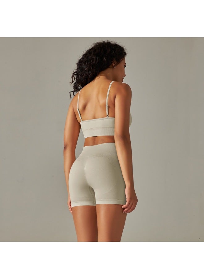 Seamless Knitted Yoga Beauty Back Camisole Running Breathable Quick-drying Sportswear High Waist Hip-lifting Fitness Five-piece Set - Image 3