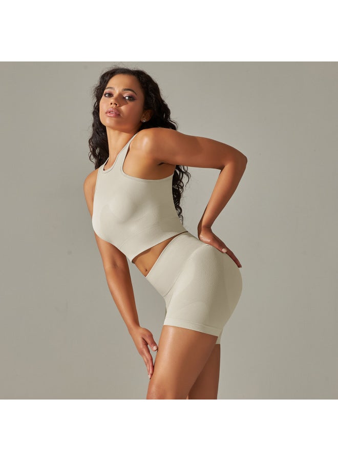 Seamless Knitted Yoga Beauty Back Camisole Running Breathable Quick-drying Sportswear High Waist Hip-lifting Fitness Five-piece Set - Image 2