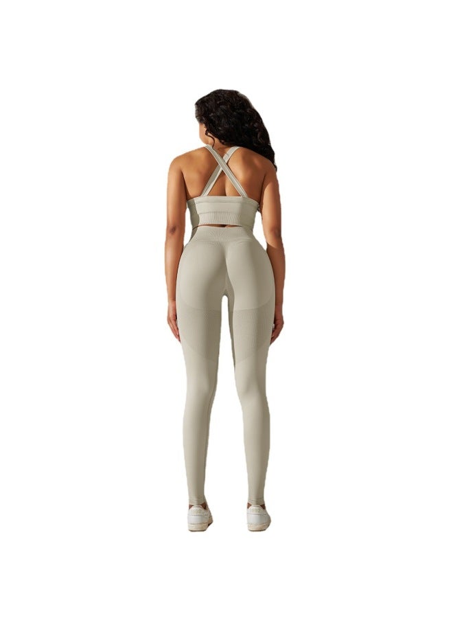 Seamless Knitted Yoga Beauty Back Camisole Running Breathable Quick-drying Sportswear High Waist Hip-lifting Fitness Five-piece Set - Image 5