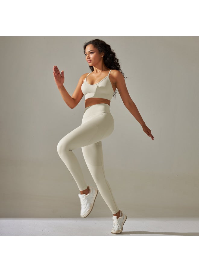 Seamless Knitted Yoga Beauty Back Camisole Running Breathable Quick-drying Sportswear High Waist Hip-lifting Fitness Five-piece Set - Image 4