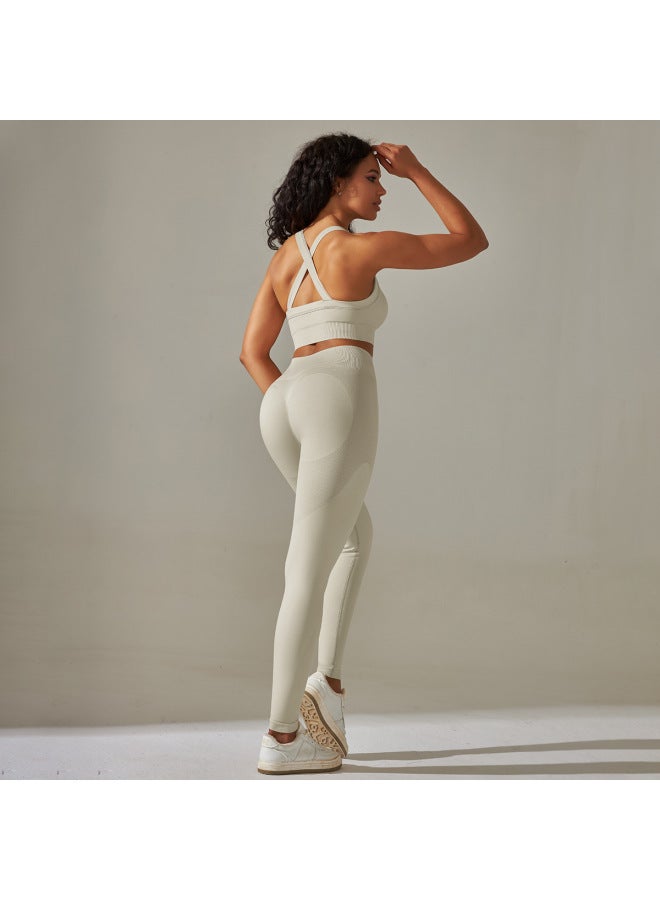 Seamless Knitted Yoga Beauty Back Camisole Running Breathable Quick-drying Sportswear High Waist Hip-lifting Fitness Five-piece Set - Image 1