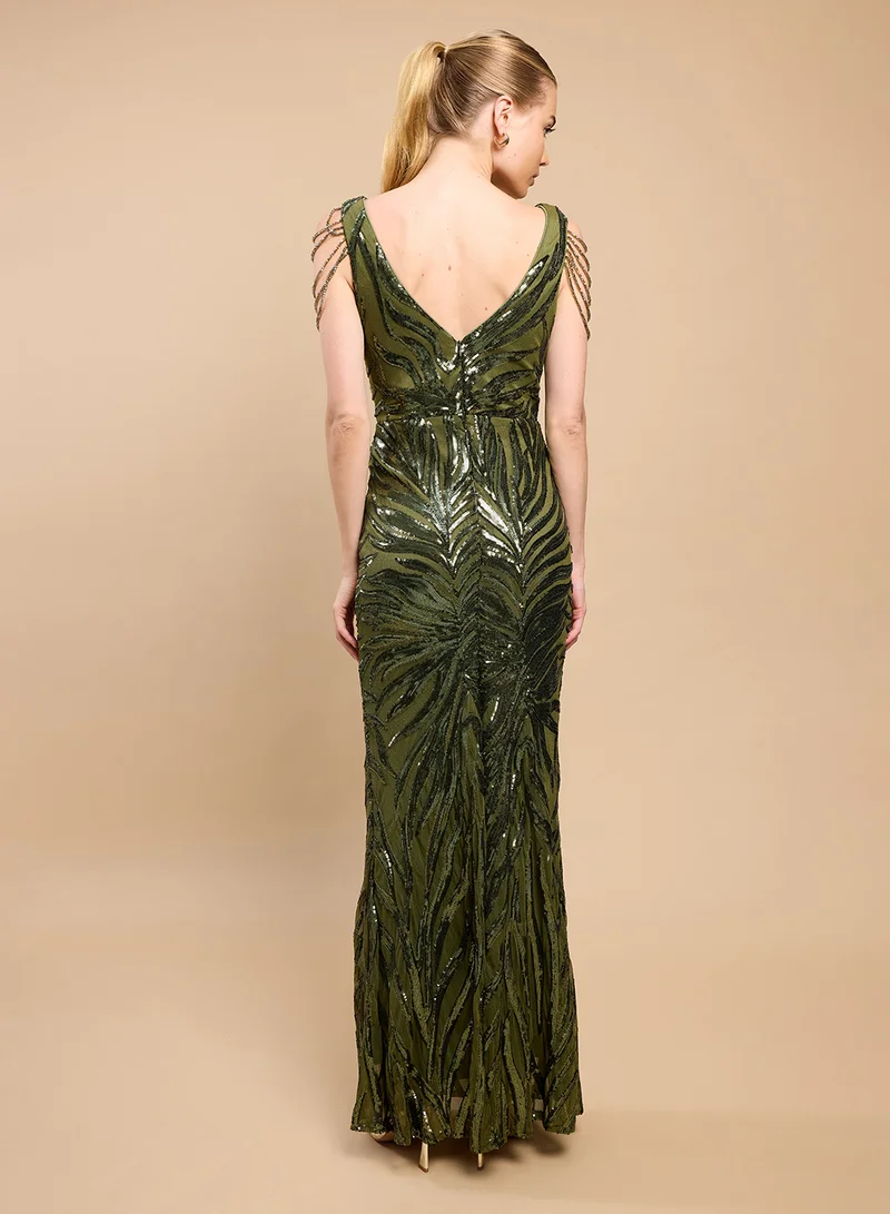 Little Mistress Slink Gathering V Neck Sleeveless Bodycon Maxi Dress