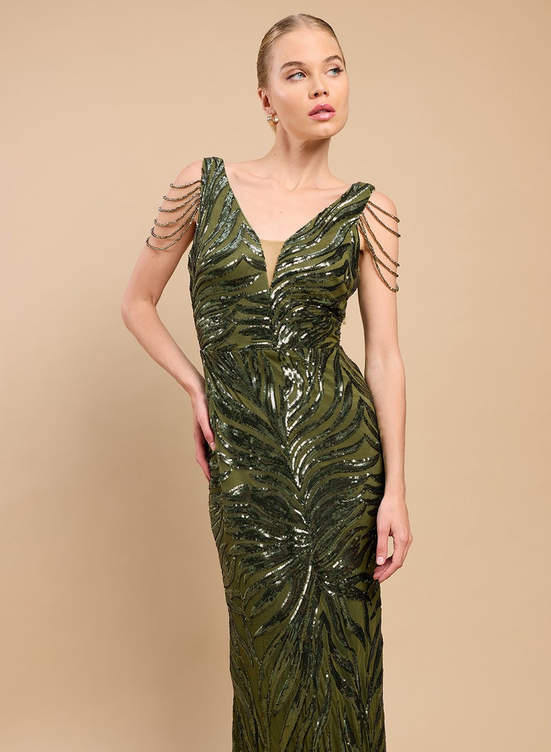 Little Mistress Slink Gathering V Neck Sleeveless Bodycon Maxi Dress - Image 4