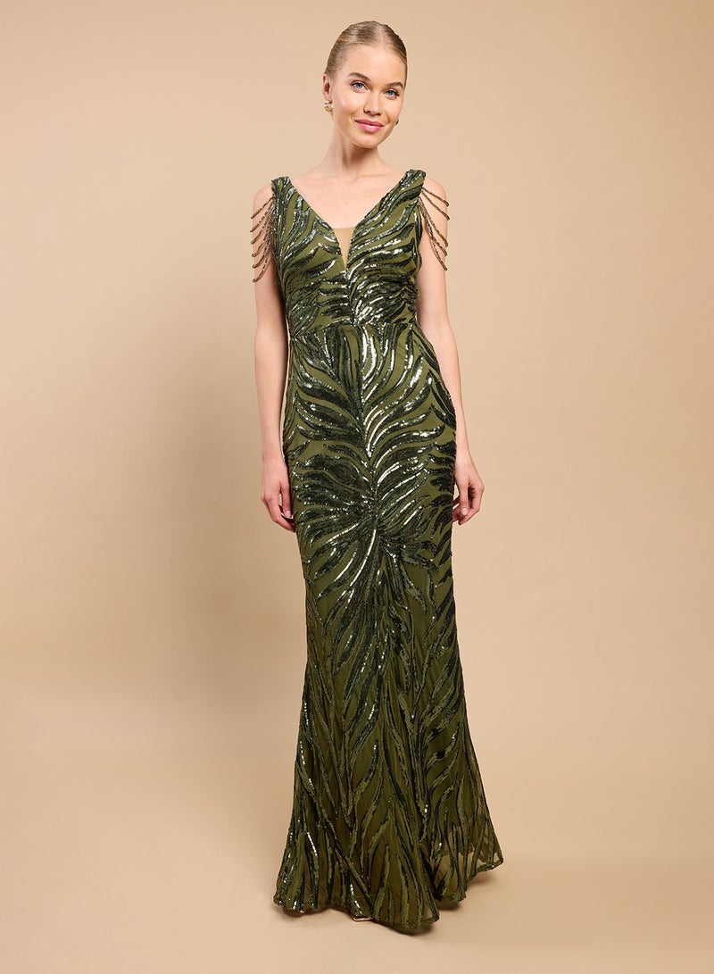 Little Mistress Slink Gathering V Neck Sleeveless Bodycon Maxi Dress - Image 1