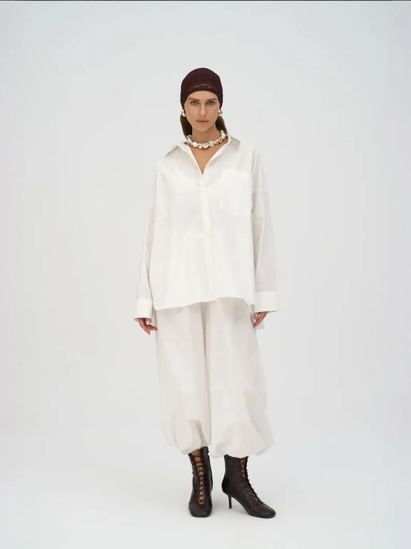 ماي كولكشن MAI STUDIOS Cotton Poplin Elastic-Waist Jogger Pants