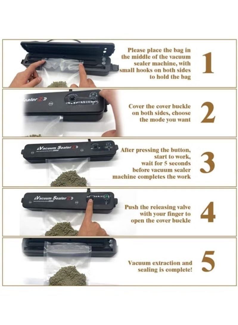 TIGER Automatic Vacuum Sealer for Food Storage and Preservation with LED Indicators – Compact Food Saver Machine with 10-Piece Sealing Bag Starter Kit - Image 3