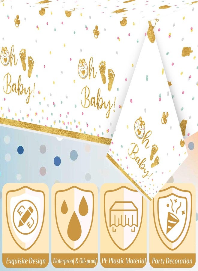 BkeeCten Baby Shower Baptism Tablecloths - 3 Packs Gold White Oh Baby First Communion Party Tablecloths Decoration Colorful Dots Disposable Plastic Waterproof Rectangle Newborn Baby Shower Table Cover - Image 4