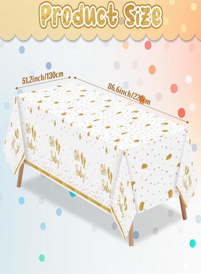 BkeeCten Baby Shower Baptism Tablecloths - 3 Packs Gold White Oh Baby First Communion Party Tablecloths Decoration Colorful Dots Disposable Plastic Waterproof Rectangle Newborn Baby Shower Table Cover - Image 2