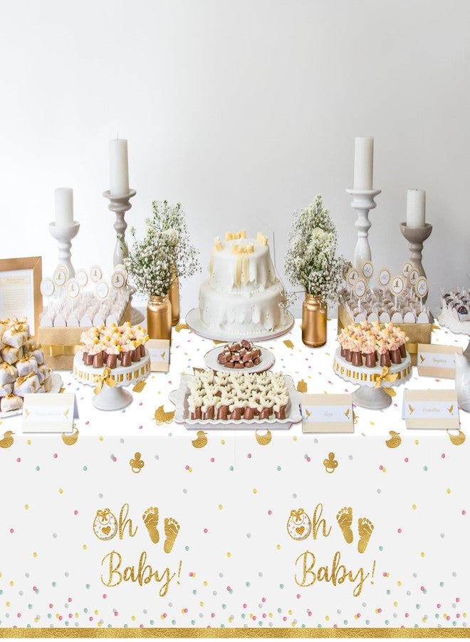 BkeeCten Baby Shower Baptism Tablecloths - 3 Packs Gold White Oh Baby First Communion Party Tablecloths Decoration Colorful Dots Disposable Plastic Waterproof Rectangle Newborn Baby Shower Table Cover - Image 5
