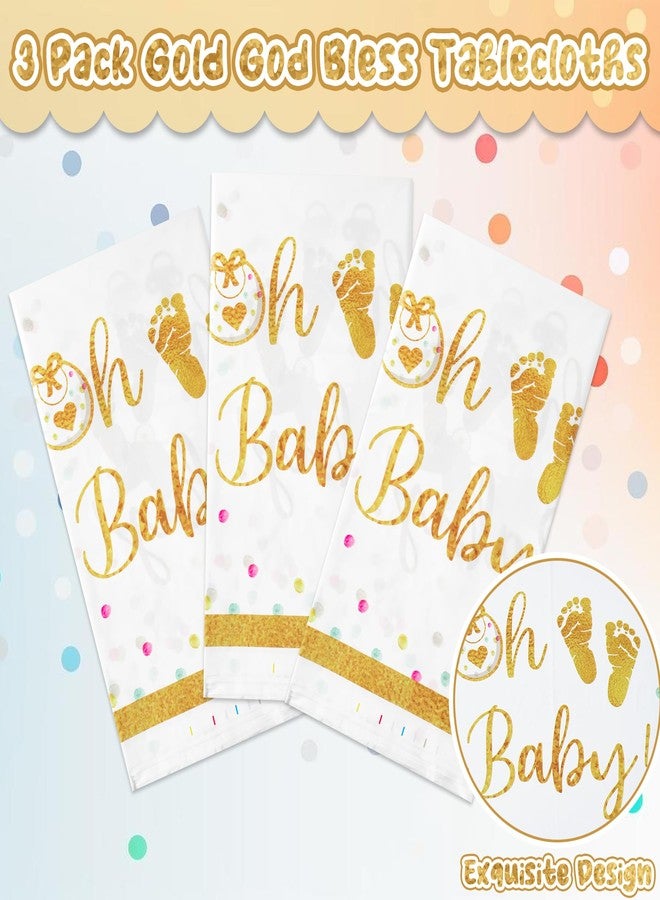 BkeeCten Baby Shower Baptism Tablecloths - 3 Packs Gold White Oh Baby First Communion Party Tablecloths Decoration Colorful Dots Disposable Plastic Waterproof Rectangle Newborn Baby Shower Table Cover - Image 3