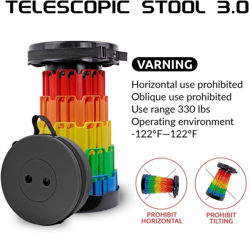 GNASTAS Upgraded-Portable Retractable Folding Stool, Collapsible Telescoping Foldable Camping Stool for Adults 1pc (Red Rainbow) - Image 5