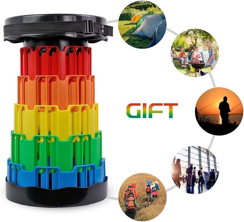 GNASTAS Upgraded-Portable Retractable Folding Stool, Collapsible Telescoping Foldable Camping Stool for Adults 1pc (Red Rainbow) - Image 3