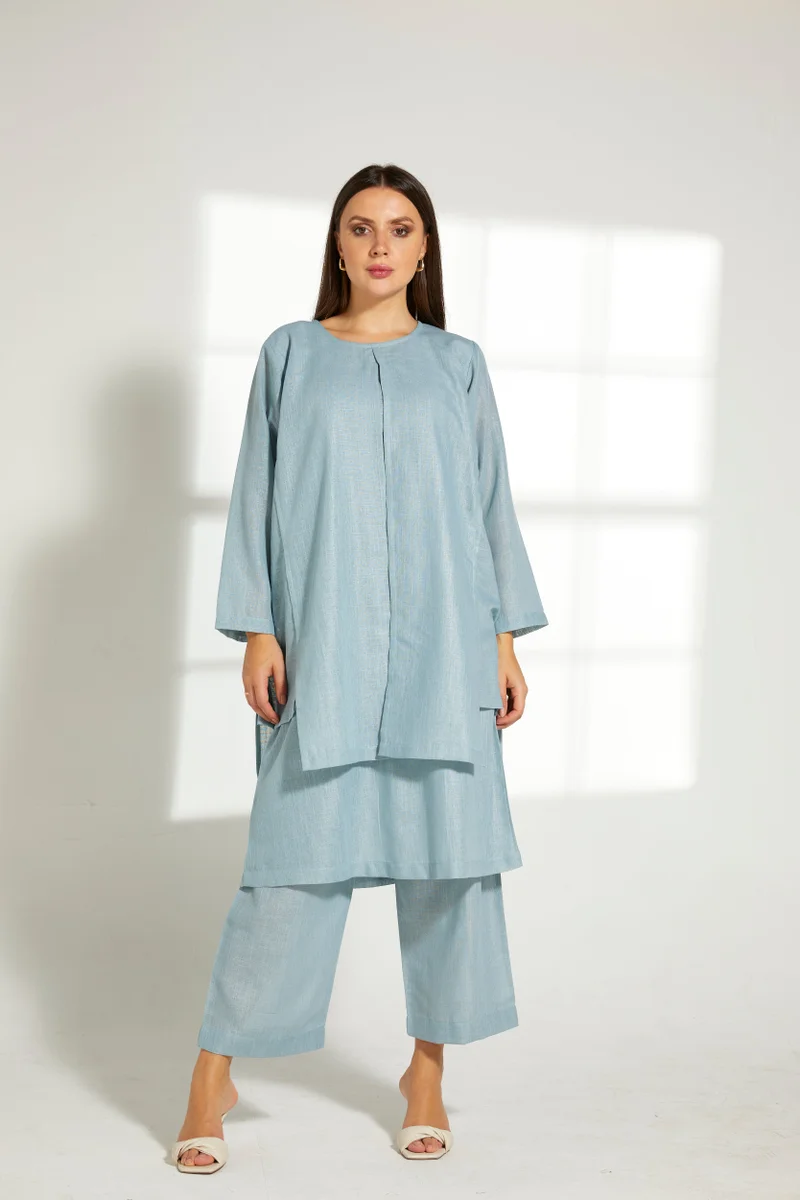 Moistreet Crew Neck Double Layered Top & Pants Set