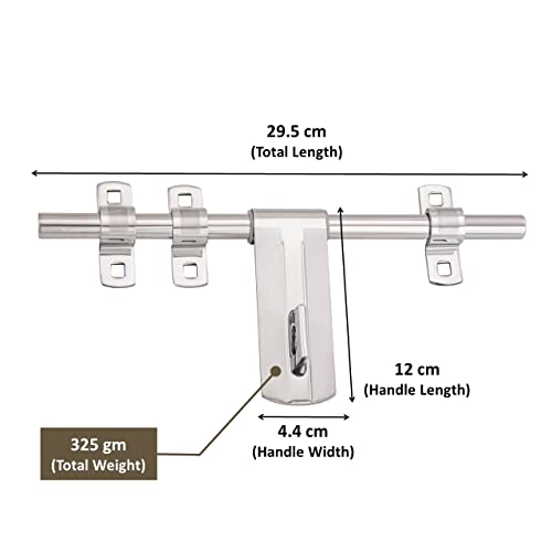 Atom 12 Inch Steel Aldrop | Fancy Aldrop for Door Fittings Kit, Door Accessories | Chrome Plated Silver Satin Finish (WSA333-CPSS) - Image 3