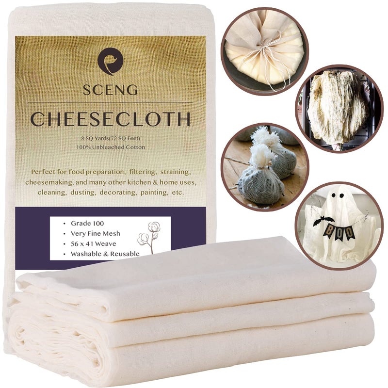 S.CENG Cheesecloth Grade 100 72 Sq Feet Cheese Cloths for Straining Cooking 100 Unbleached Cotton Cheesecloth for Jelly Making Cheese Making Washable Reusable Grade 1008Yards 