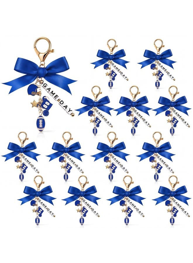Nosiny 12 Pcs Cheer Bow Football Bag Charms Keychain Game Day Purse Charms Football Mom Essentials Gears Gift Accessories, Blue, about 4.33 x 3.15 inches/ 11 x 8 cm - Image 1