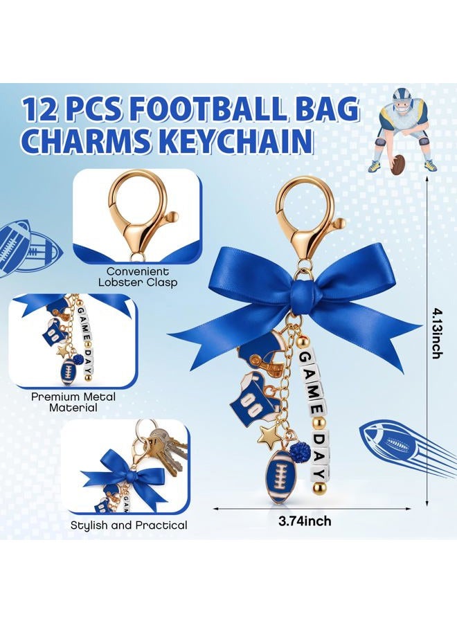 Nosiny 12 Pcs Cheer Bow Football Bag Charms Keychain Game Day Purse Charms Football Mom Essentials Gears Gift Accessories, Blue, about 4.33 x 3.15 inches/ 11 x 8 cm - Image 2