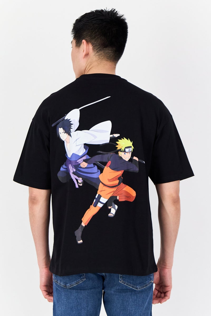 Naruto تي شيرت رجالي بأكمام قصيرة وياقة دائرية بطباعة جرافيك، أسود - Image 3