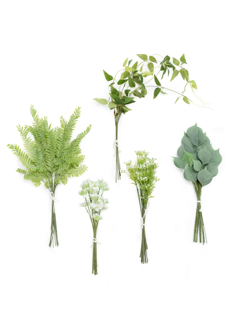 Ling's moment Lings Moment Artificial Greenery Stems Box Set 71pcs with 5 Kinds of Faux Greenery Picks for DIY Bridal Bouquets Wedding Floral Arrangement Table Centerpieces Light Green  White 