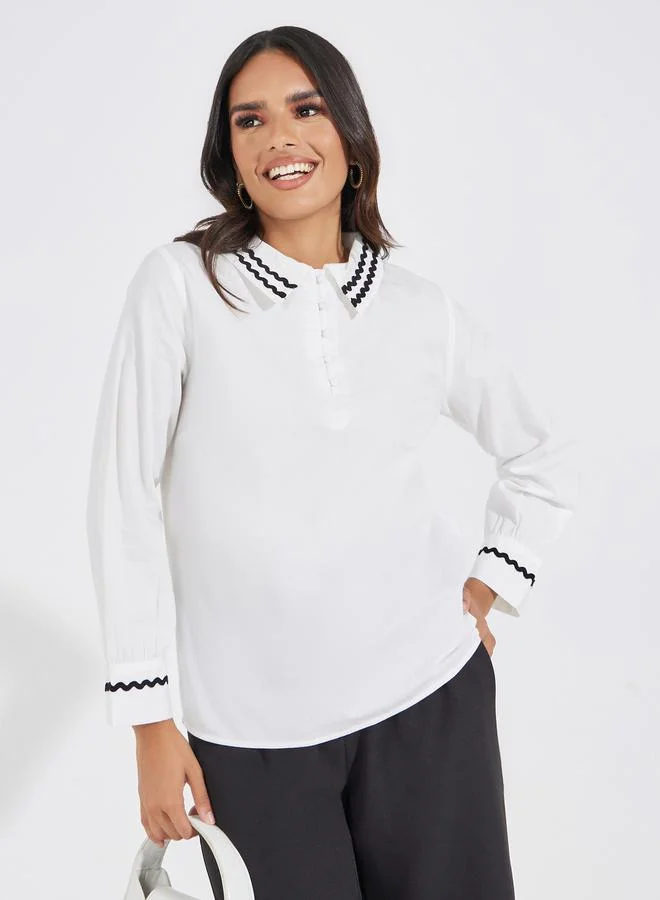 Styli Contrast Trim Detail Shirt with Half Placket